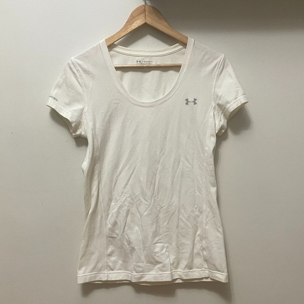 Under Armour Heatgear Short Sleeve T-shirt Cream White Women's Size Medium